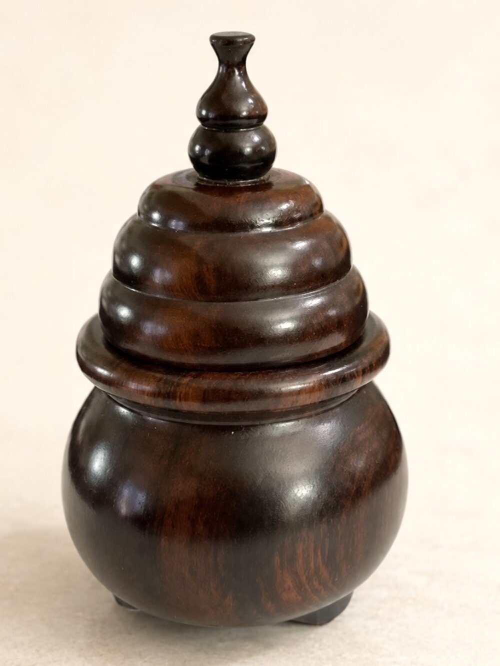 African Ebony Wood Lidded Storage Vessel Handcrafted Mozambique Artisan 4.75"